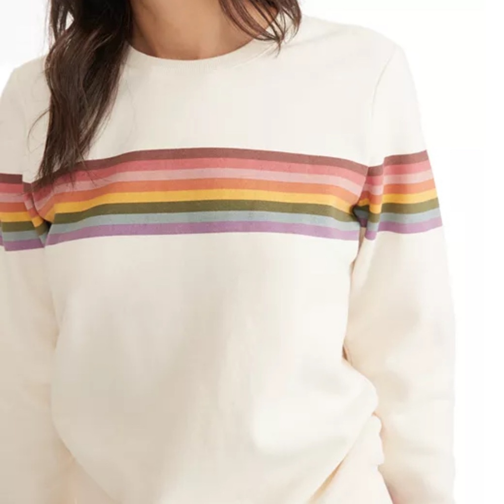 Marine Layer Ivory Sweatshirt with Rainbow Stripes